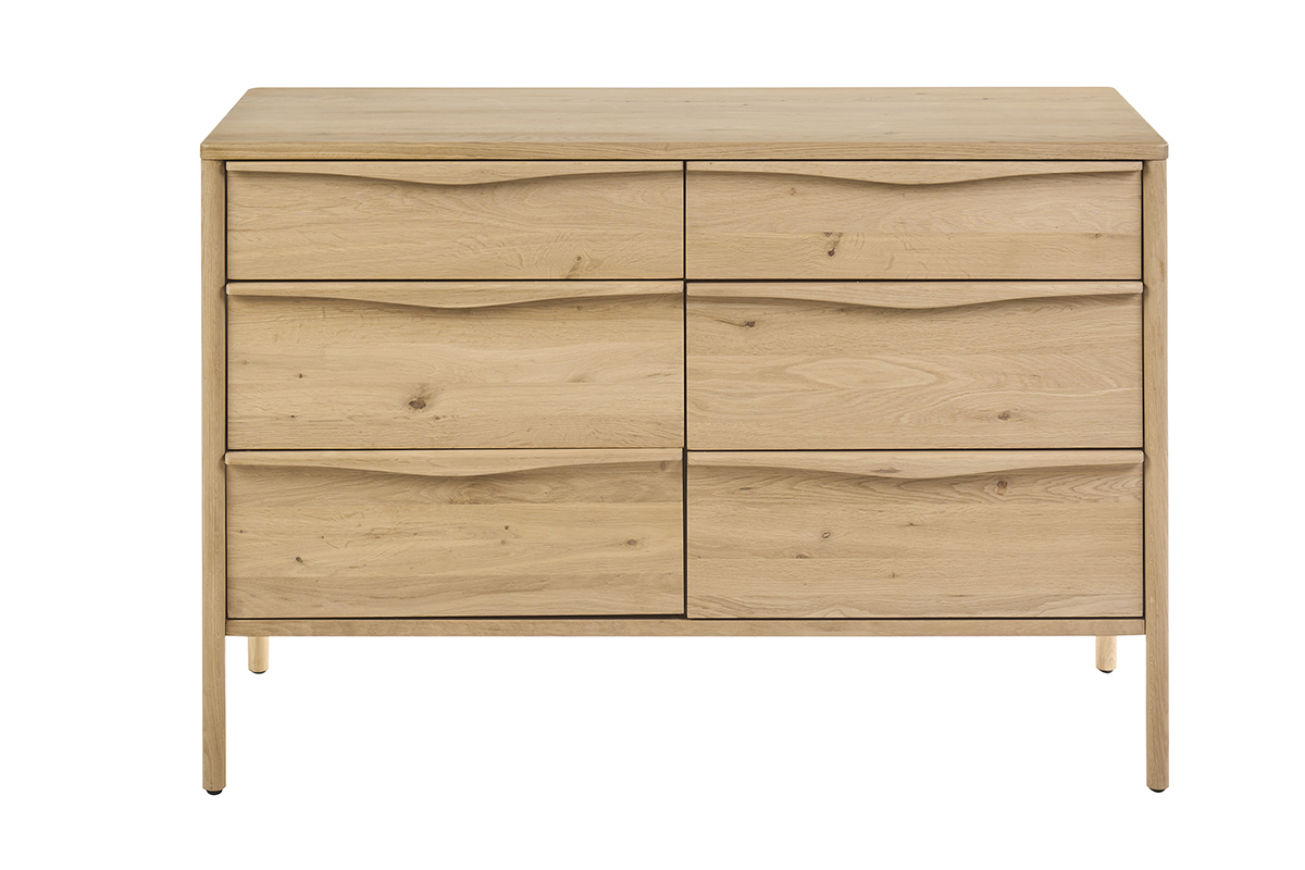 Mueble de ba�o de madera de roble macizo, seis cajones, vista frontal.