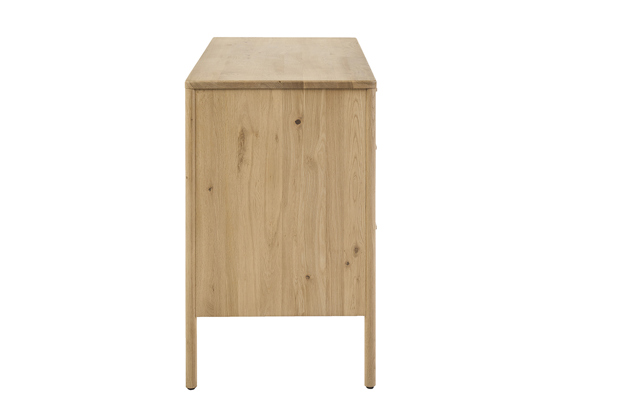 Mueble de ba�o de madera de roble macizo, vista de perfil, con seis cajones y patas de roble macizo.