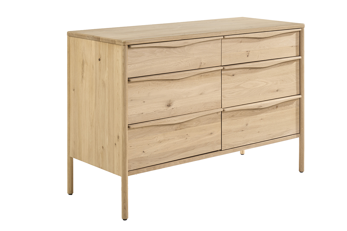 Mueble de ba�o de madera de roble macizo, seis cajones, vista en 3/4.