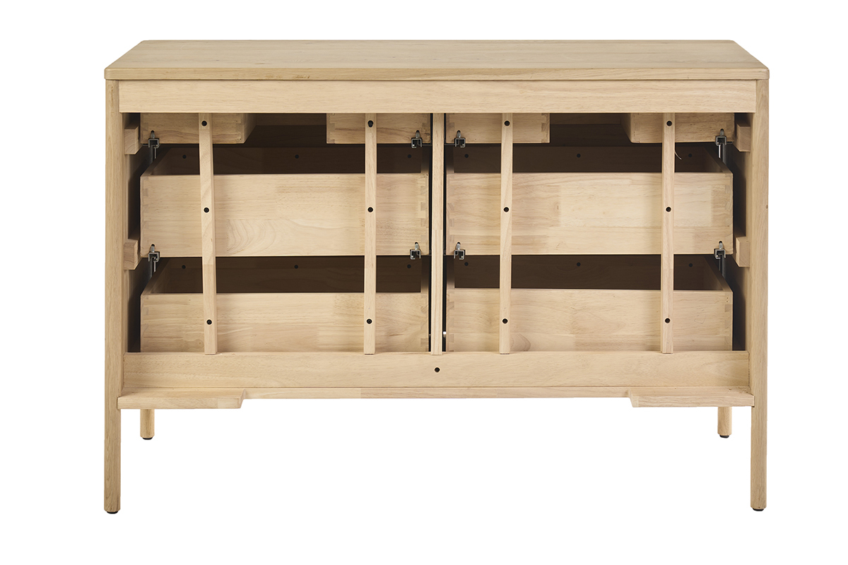 Mueble de ba�o de madera de roble macizo, vista trasera, con cajones abiertos.