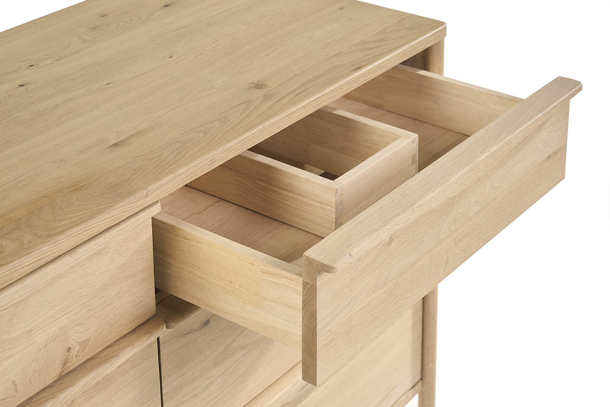Mueble de ba�o de madera de roble macizo L120 cm, vista desde arriba con caj�n abierto