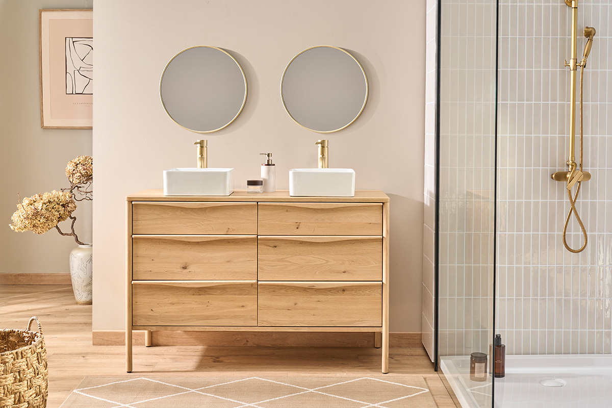 Mueble de ba�o de madera de roble macizo L120 cm MARIN