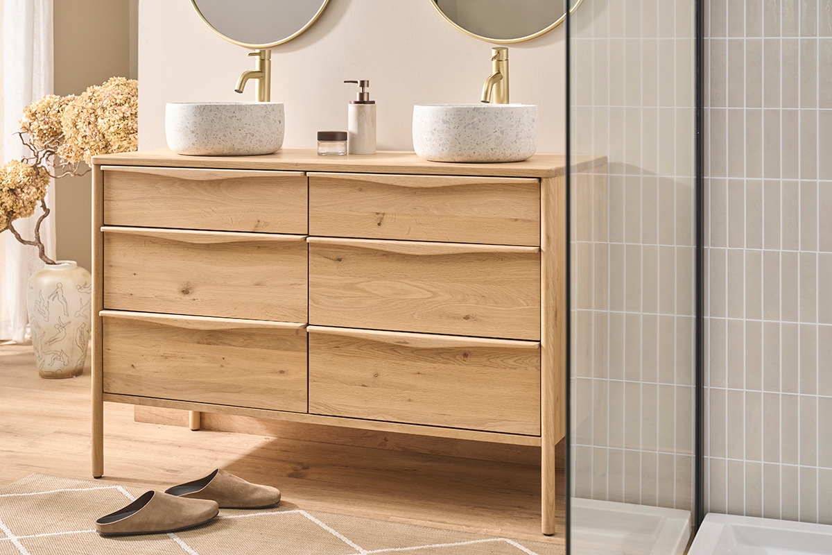 Mueble de ba�o de madera de roble macizo L120 cm MARIN