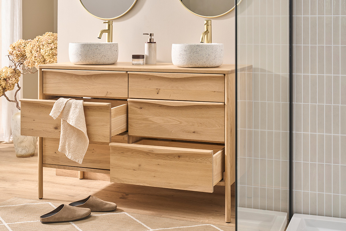 Mueble de ba�o de madera de roble macizo L120 cm MARIN