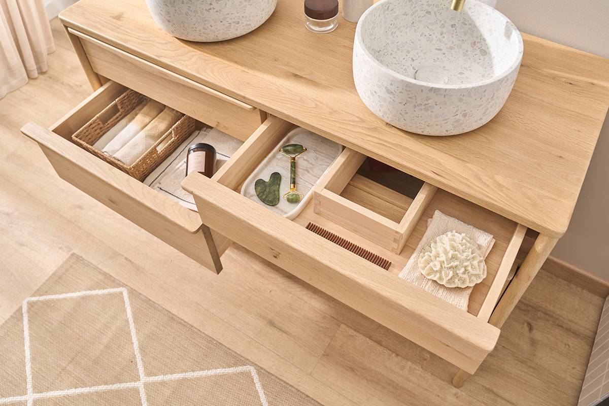 Mueble de ba�o de madera de roble macizo L120 cm MARIN