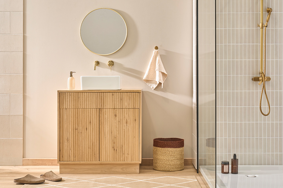 Mueble de ba�o de madera de roble macizo L80 cm ALISTAIR