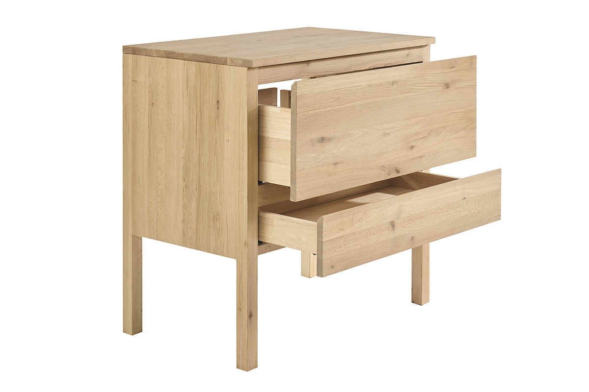 Mueble de ba�o de madera de roble macizo L80 cm JOSHUA, vista en �ngulo de 3/4 con cajones abiertos