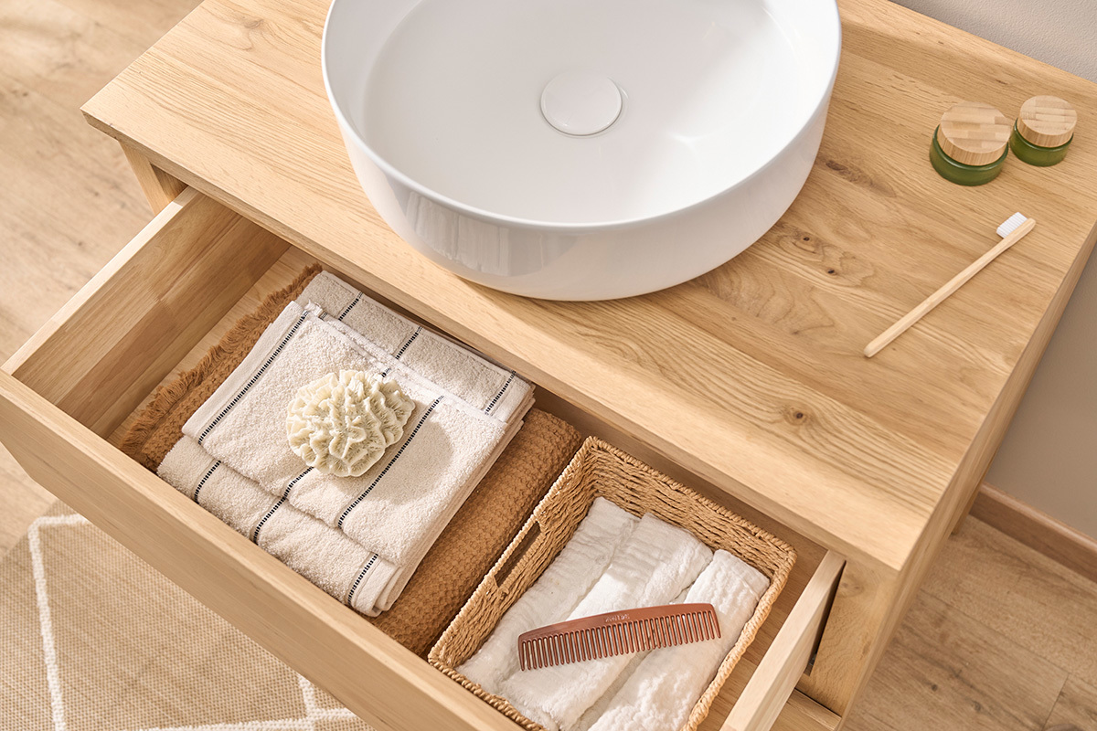 Mueble de ba�o de madera de roble macizo L80 cm JOSHUA