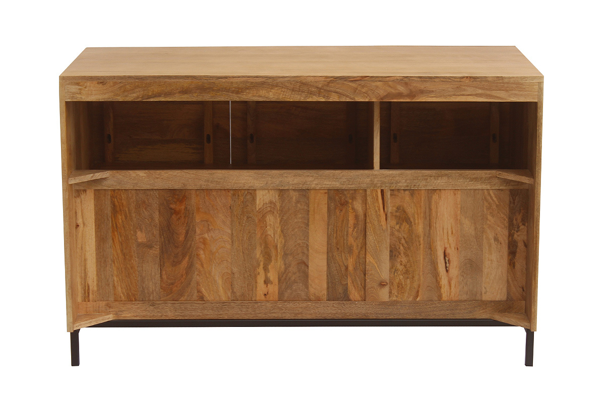 Mueble de ba�o de madera maciza de mango, vista trasera, con compartimentos abiertos.