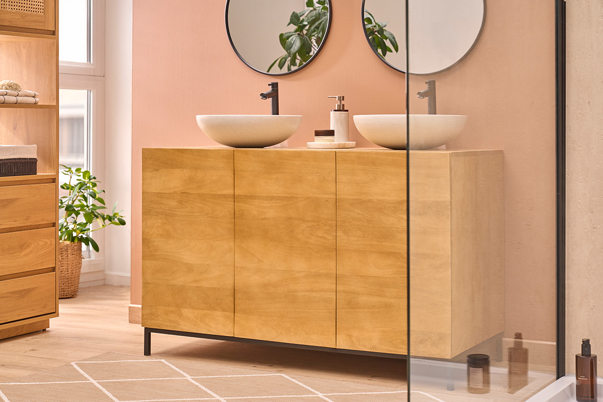 Mueble de ba�o de madera maciza de mango L120 cm YPSTER
