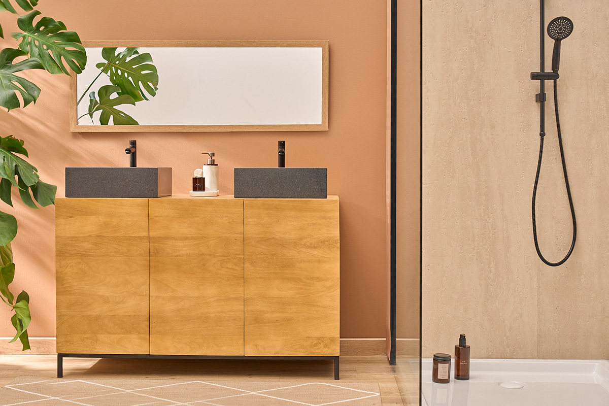 Mueble de ba�o de madera maciza de mango L120 cm YPSTER
