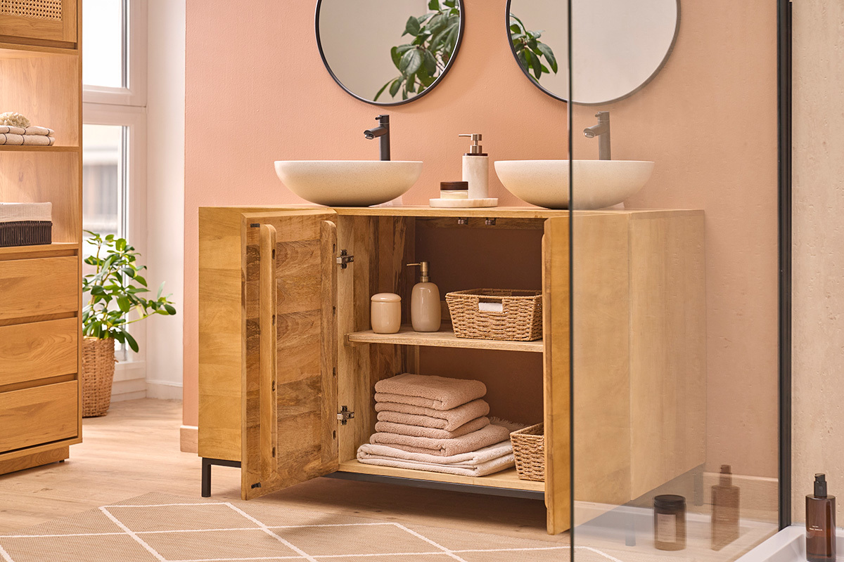 Mueble de ba�o de madera maciza de mango L120 cm YPSTER