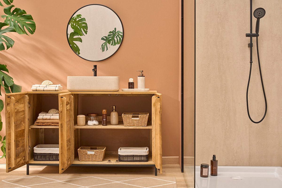 Mueble de ba�o de madera maciza de mango L120 cm YPSTER