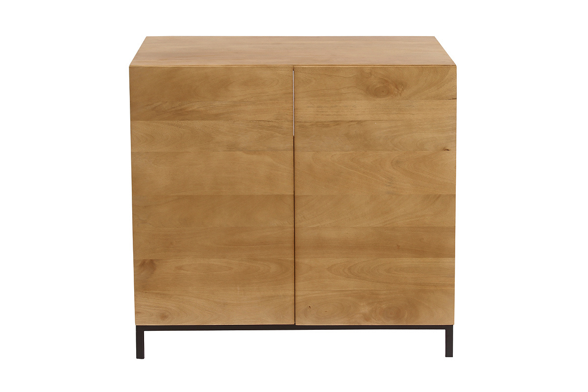 Mueble de ba�o de madera maciza de mango L80 cm, frontal y parte superior de madera, patas de metal.