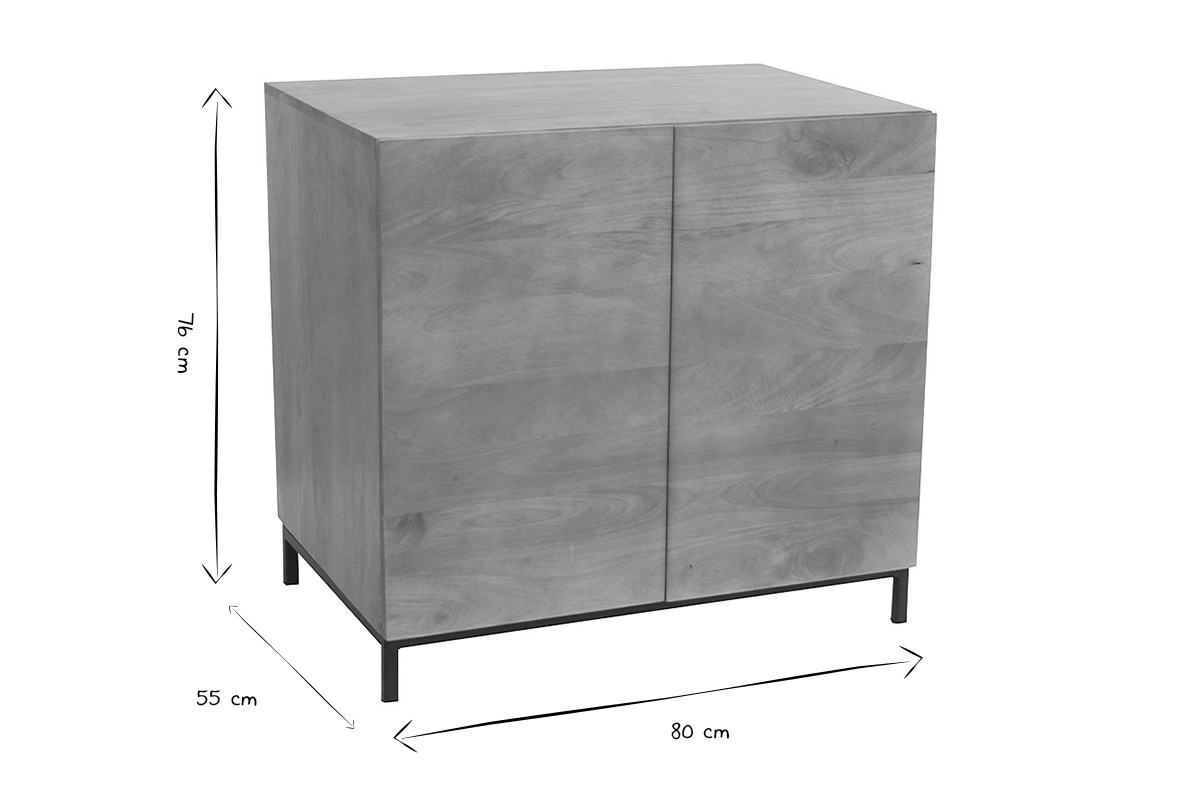 Dimensiones del mueble de ba�o de madera maciza de mango, L80 x P55 x H76 cm en negro y blanco.