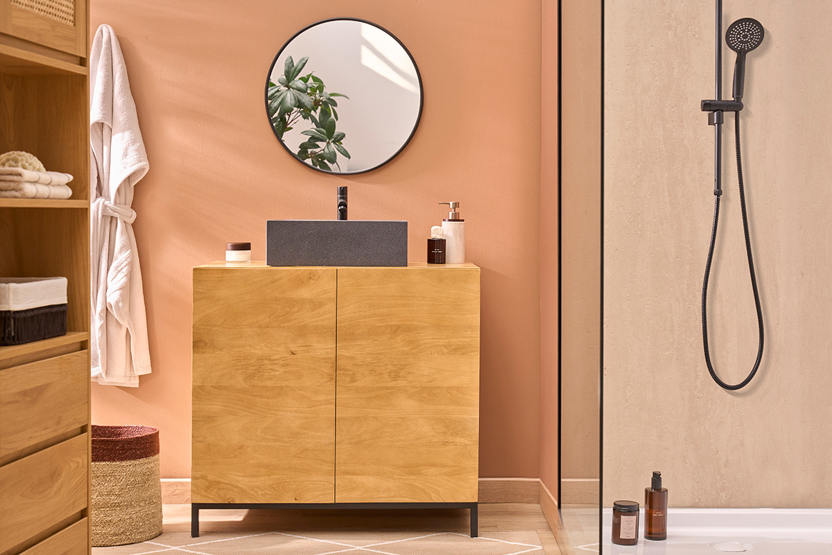 Mueble de ba�o de madera maciza de mango L80 cm YPSTER