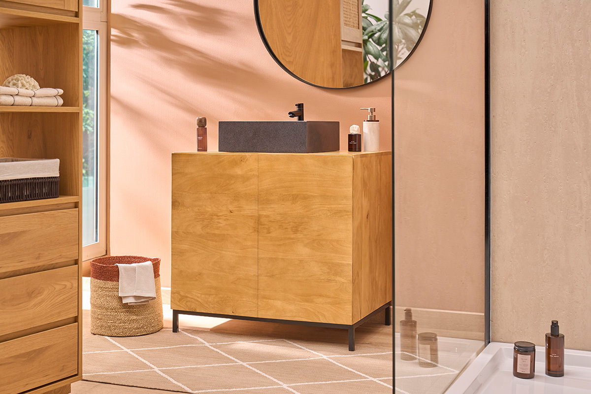 Mueble de ba�o de madera maciza de mango L80 cm YPSTER