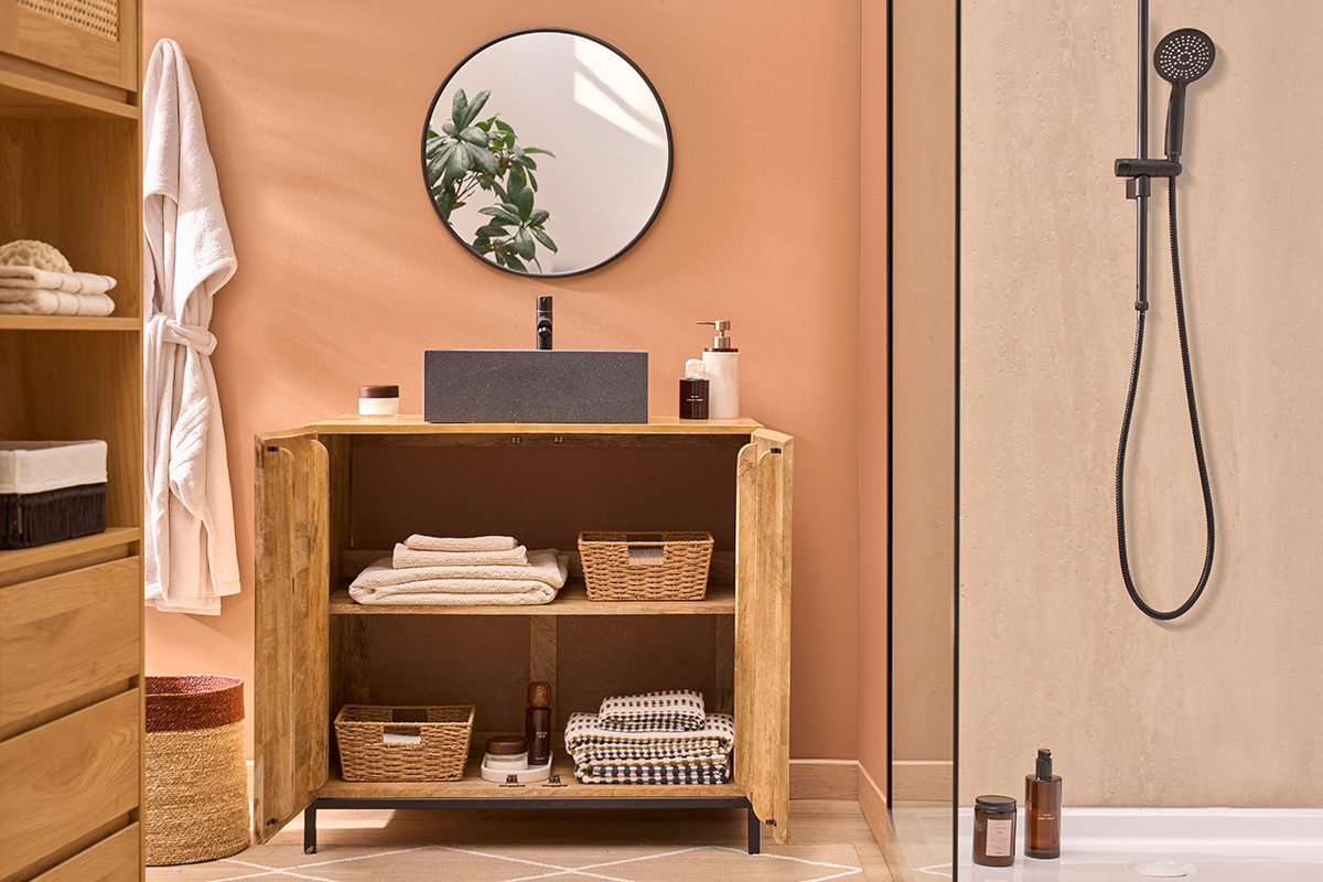 Mueble de ba�o de madera maciza de mango L80 cm YPSTER