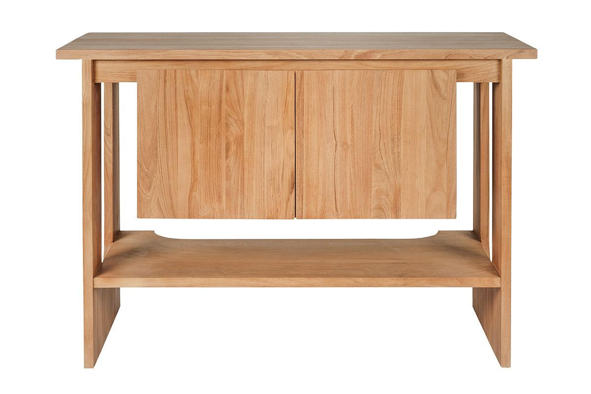 Mueble de ba�o de madera de teca maciza L120 cm ALBE, vista frontal con las puertas cerradas