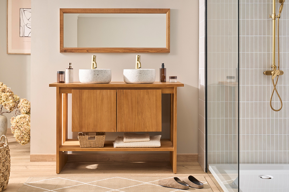 Mueble de ba�o de madera maciza de teca L120 cm ALBE