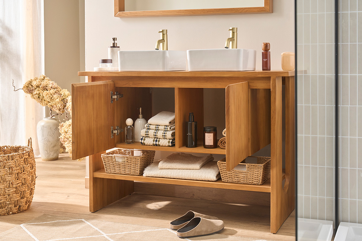Mueble de ba�o de madera maciza de teca L120 cm ALBE
