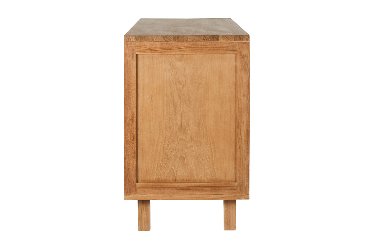 Mueble de ba�o de madera de teca maciza con cuerda trenzada, vista de perfil, dimensiones L120 cm.