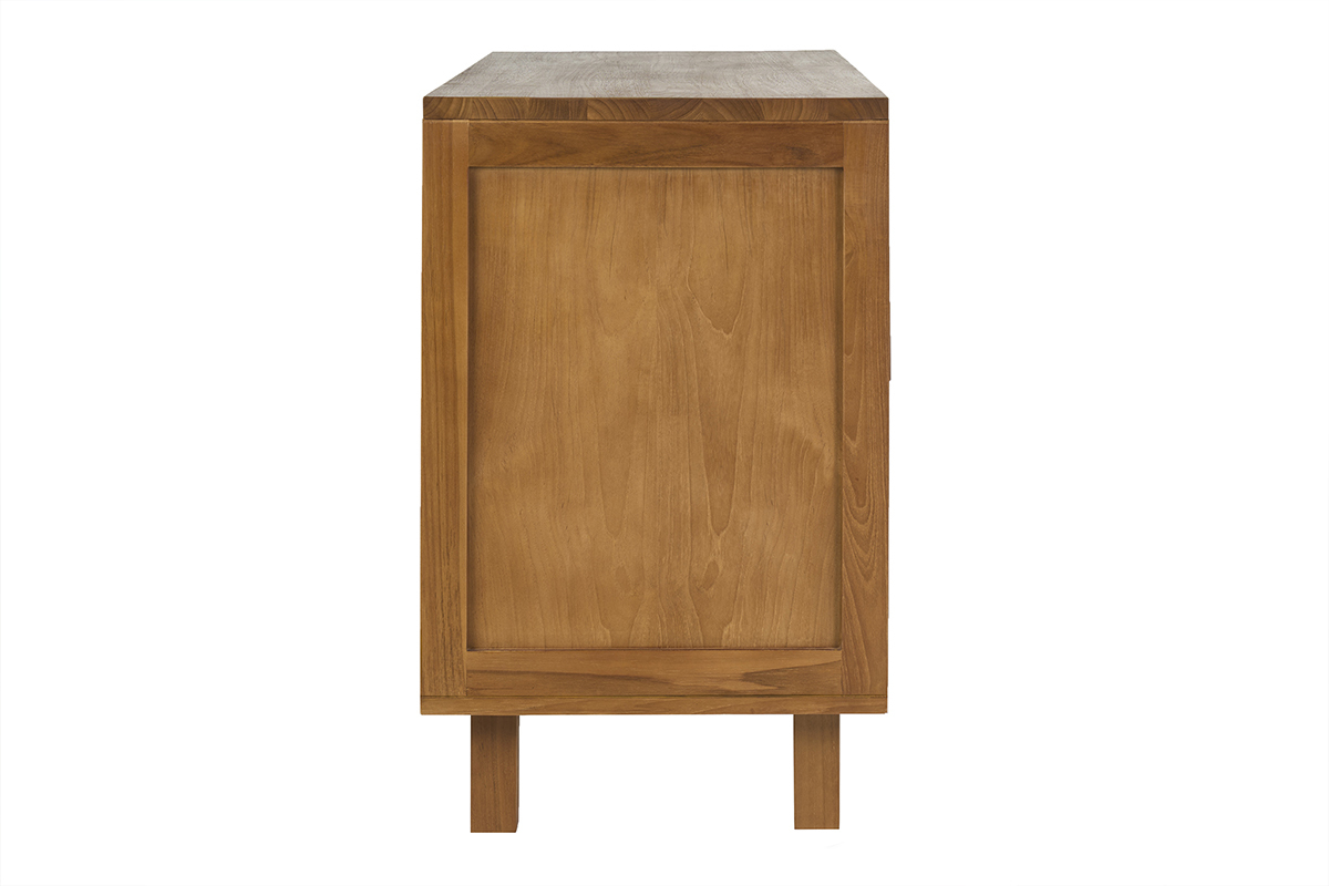 Mueble de ba�o de madera maciza de teca y cuerda trenzada, vista de perfil, dimensiones L120 cm.