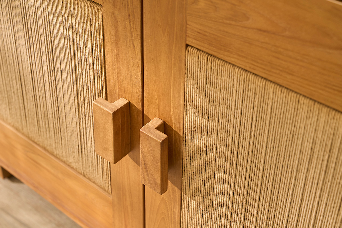Mueble de ba�o de madera maciza de teca y cuerda trenzada L120 cm MOSSA
