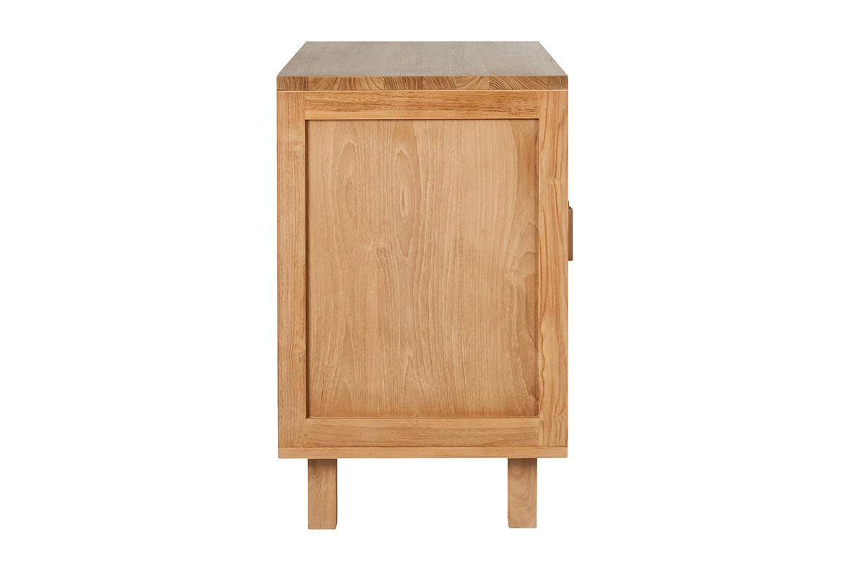 Mueble de ba�o de madera de teca, vista de perfil, puertas de cuerda trenzada.