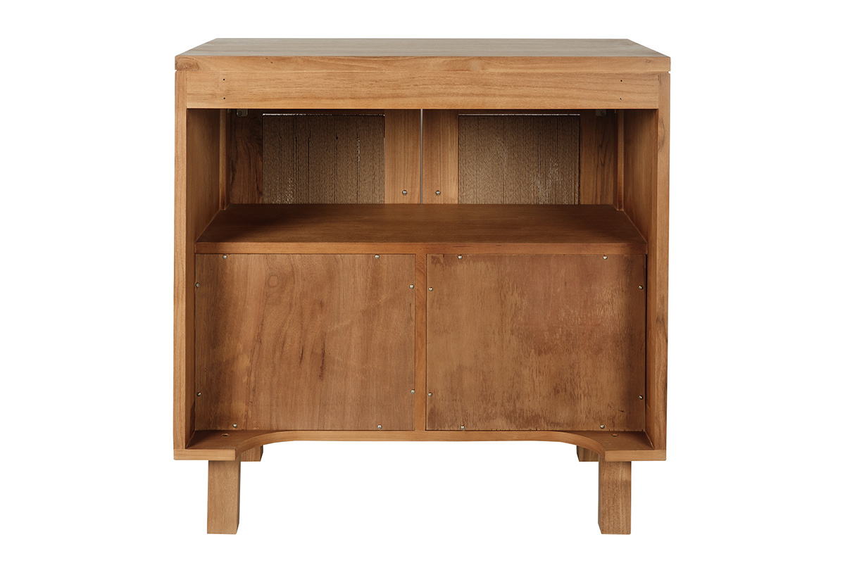 Mueble de ba�o de madera de teca maciza con cuerdas trenzadas, vista trasera, mostrando estantes y puertas