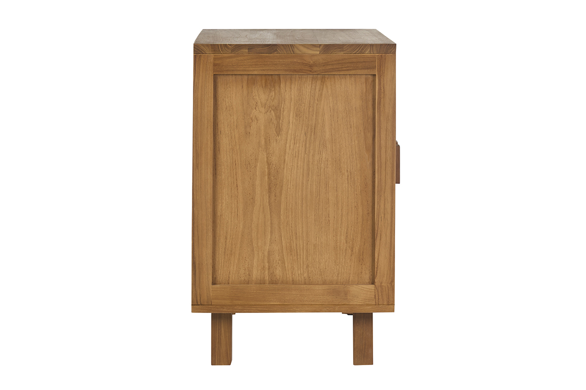 Mueble de ba�o de teca maciza y cuerda trenzada, vista de perfil, dimensiones L80 cm.
