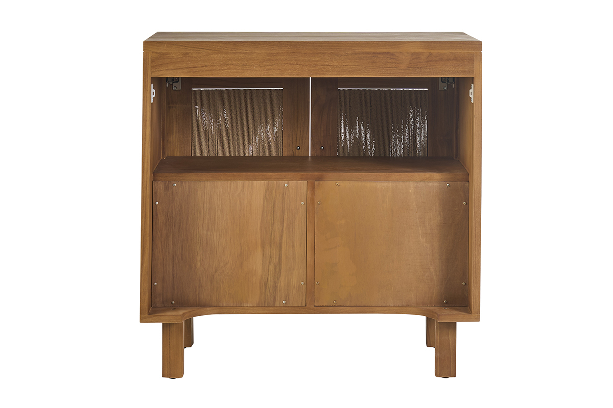 Mueble de ba�o de madera maciza de teca con cuerda trenzada, vista trasera, ancho 80 cm.