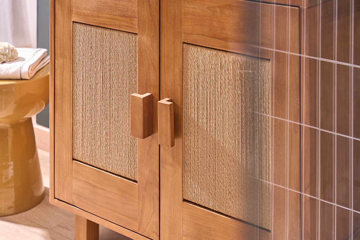 Mueble de ba�o de madera maciza de teca y cuerda trenzada L80 cm MOSSA