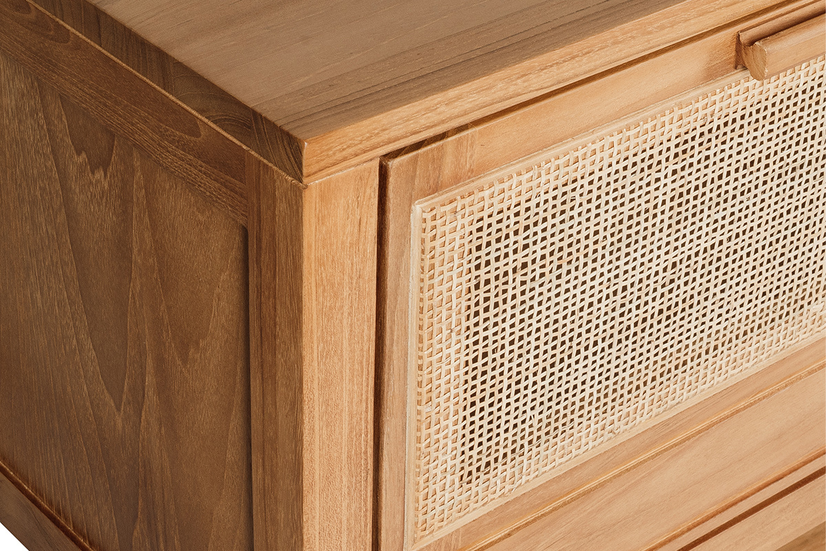 Detalle del mueble de ba�o RIVO en teca maciza y rejilla de rat�n, vista superior