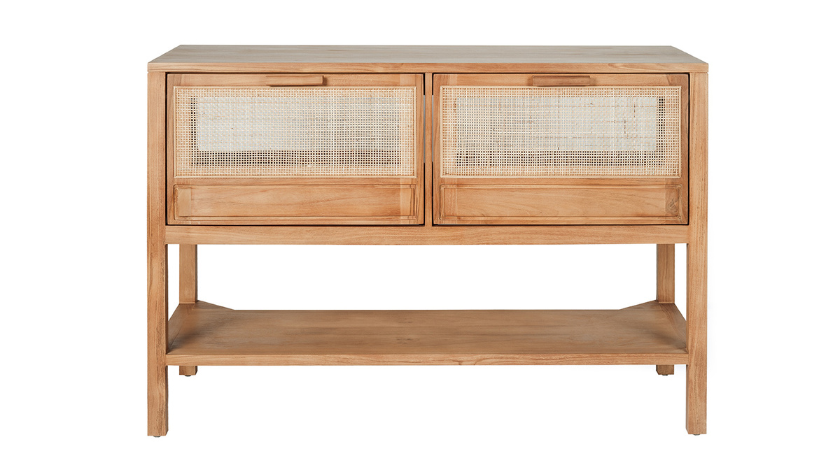 Mueble de ba�o de madera maciza de teca y rejilla de rat�n L120 cm RIVO