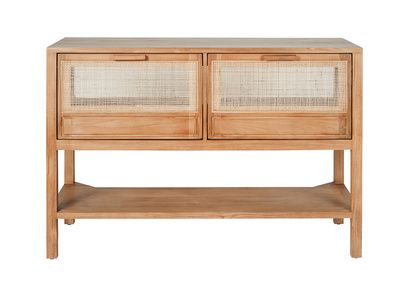 Mueble de ba&ntilde;o de madera maciza de teca y rejilla de rat&aacute;n L120 cm RIVO