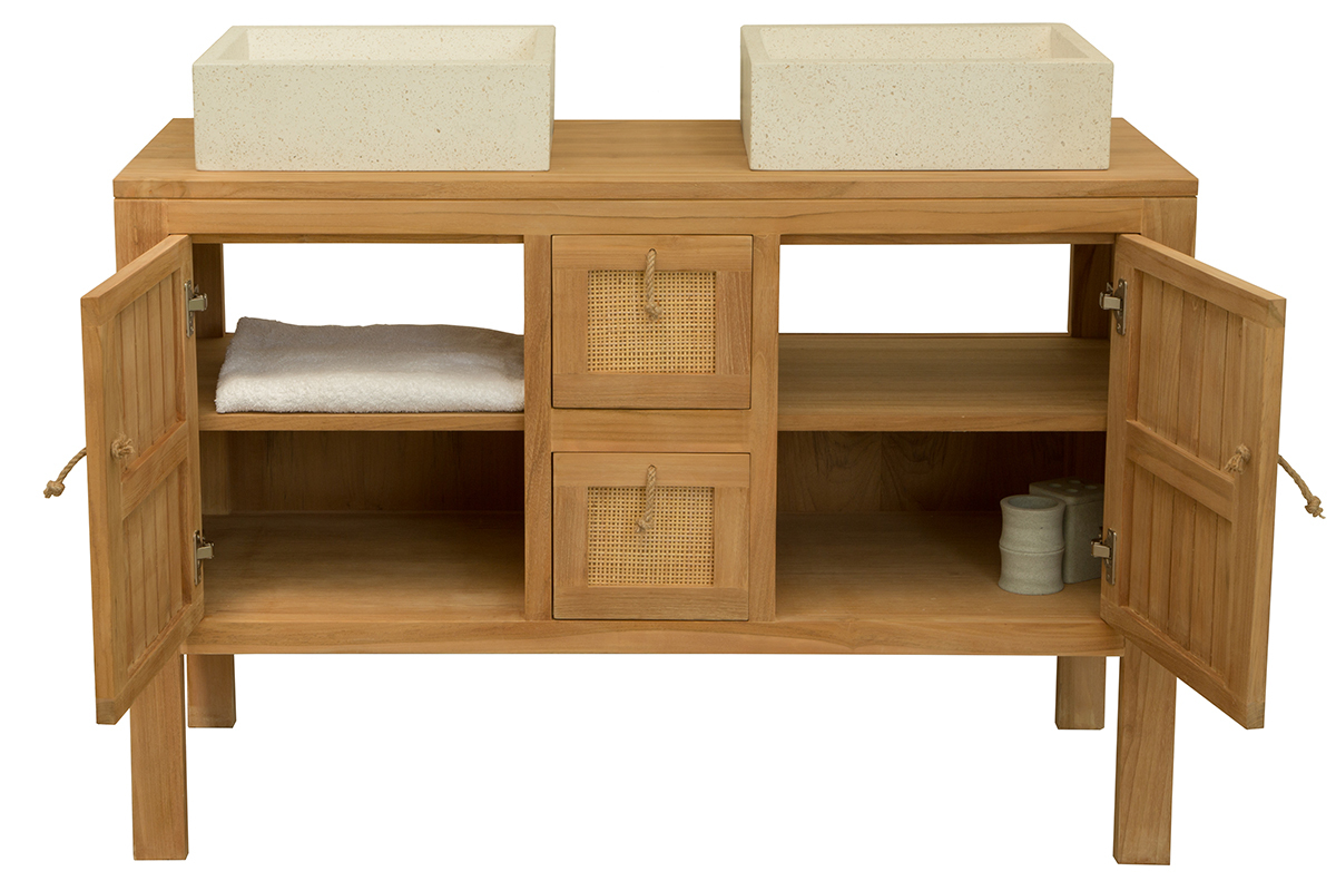 Mueble de ba�o en teca para doble lavabo (lavabos no incluidos) ARECA