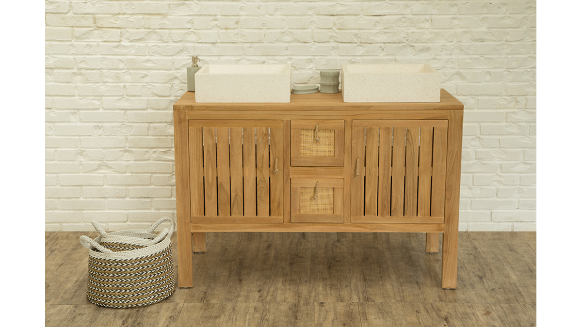 Mueble de bao en teca para doble lavabo (lavabos no incluidos) ARECA
