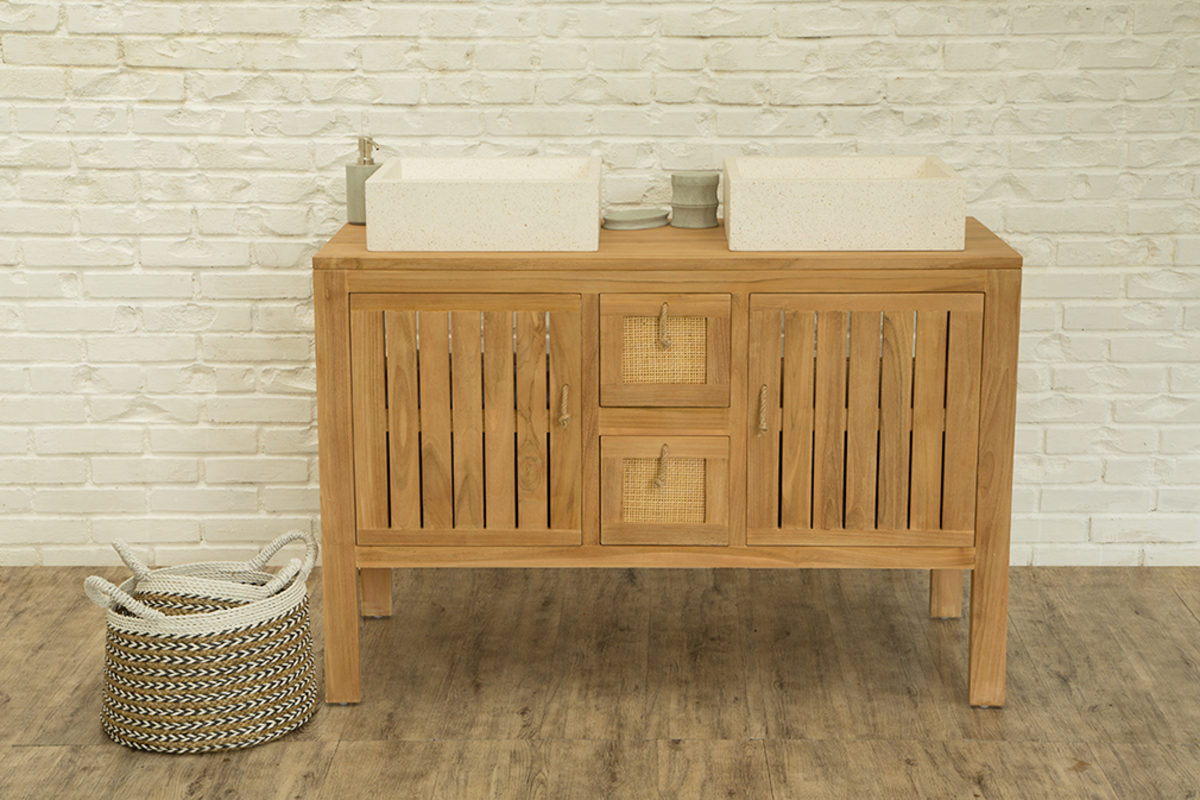 Mueble de ba�o en teca para doble lavabo (lavabos no incluidos) ARECA