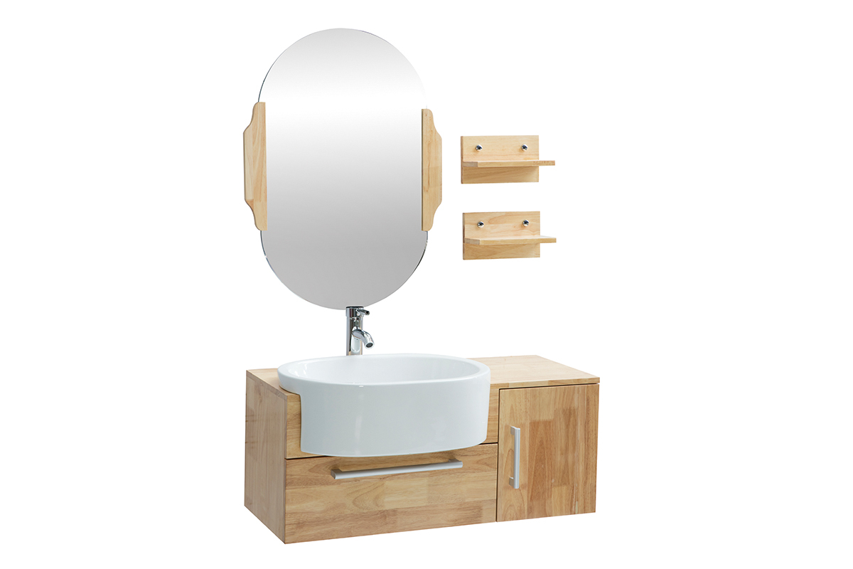 Mueble de bao: lavabo, mueble, estantera y espejo NIVAN