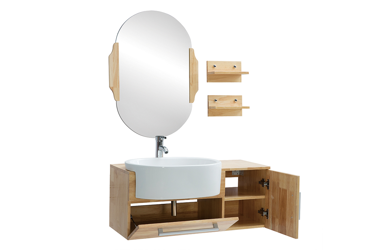 Mueble de bao: lavabo, mueble, estantera y espejo NIVAN