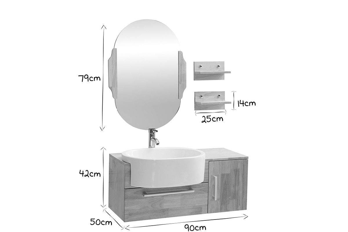 Mueble de bao: lavabo, mueble, estantera y espejo NIVAN