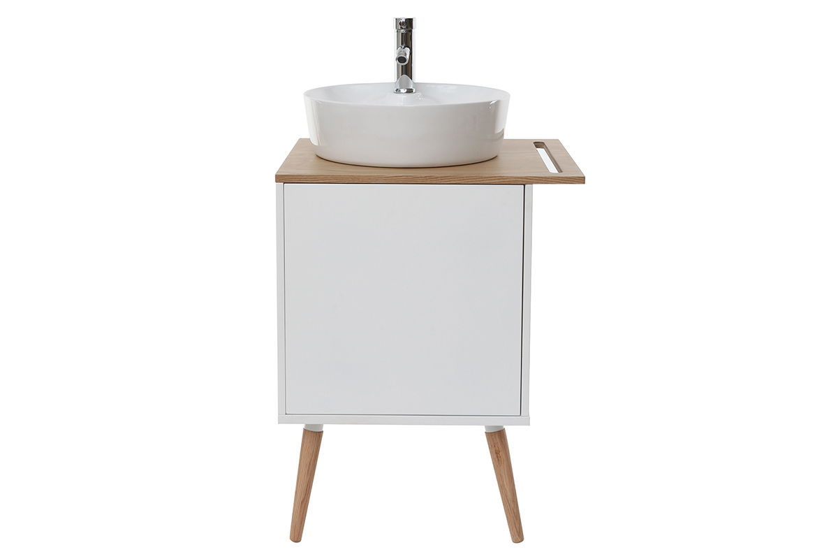 Mueble de bao: lavabo, mueble y una puerta roble y blanco TOTEM