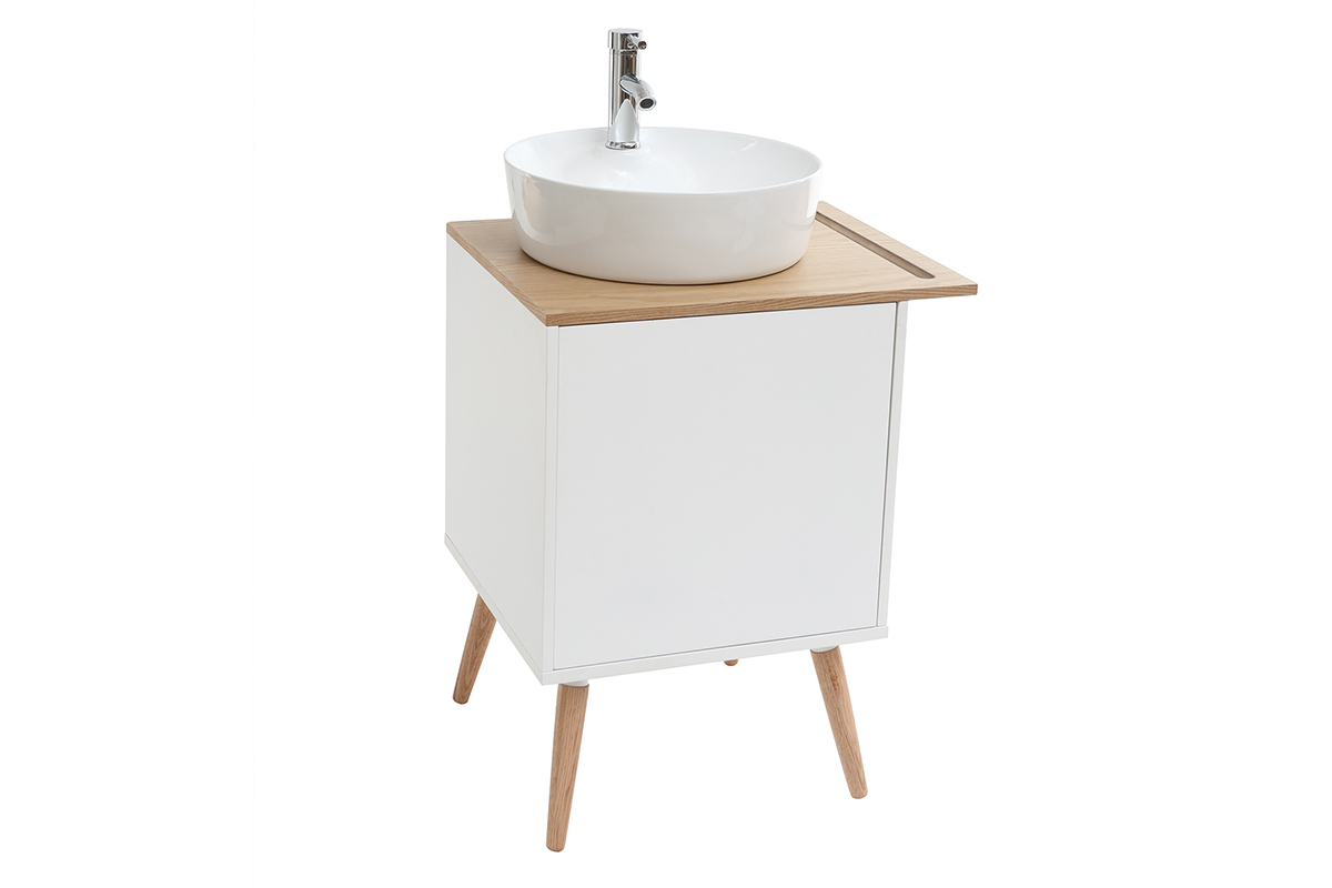 Mueble de bao: lavabo, mueble y una puerta roble y blanco TOTEM