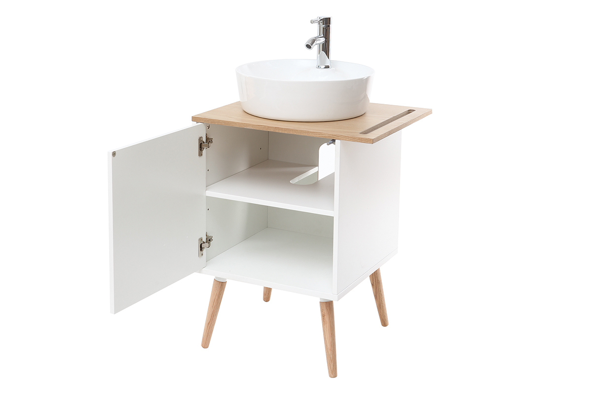 Mueble de bao: lavabo, mueble y una puerta roble y blanco TOTEM