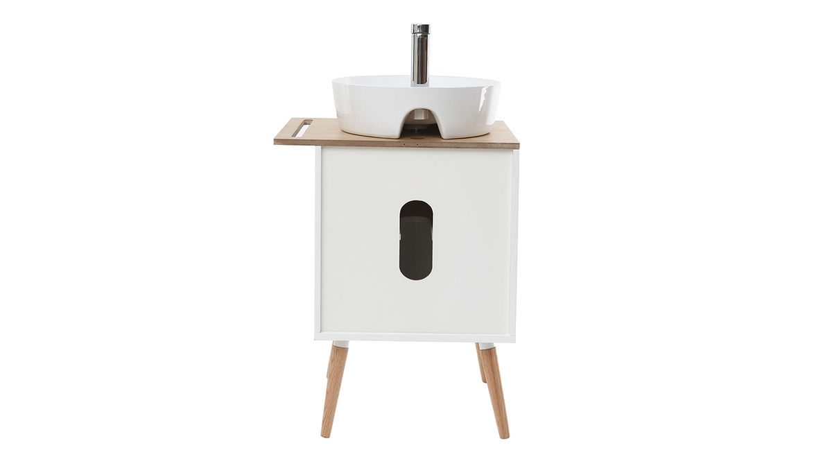 Mueble de bao: lavabo, mueble y una puerta roble y blanco TOTEM