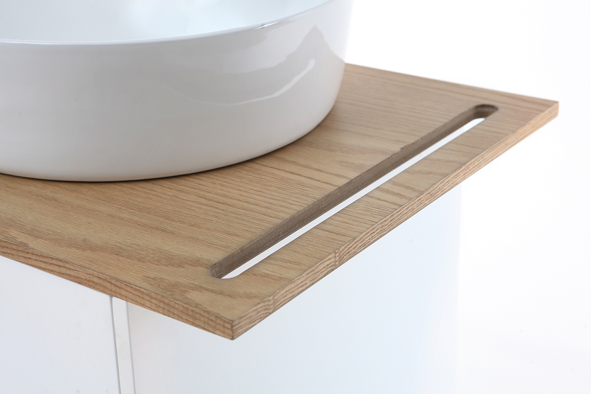 Mueble de bao: lavabo, mueble y una puerta roble y blanco TOTEM