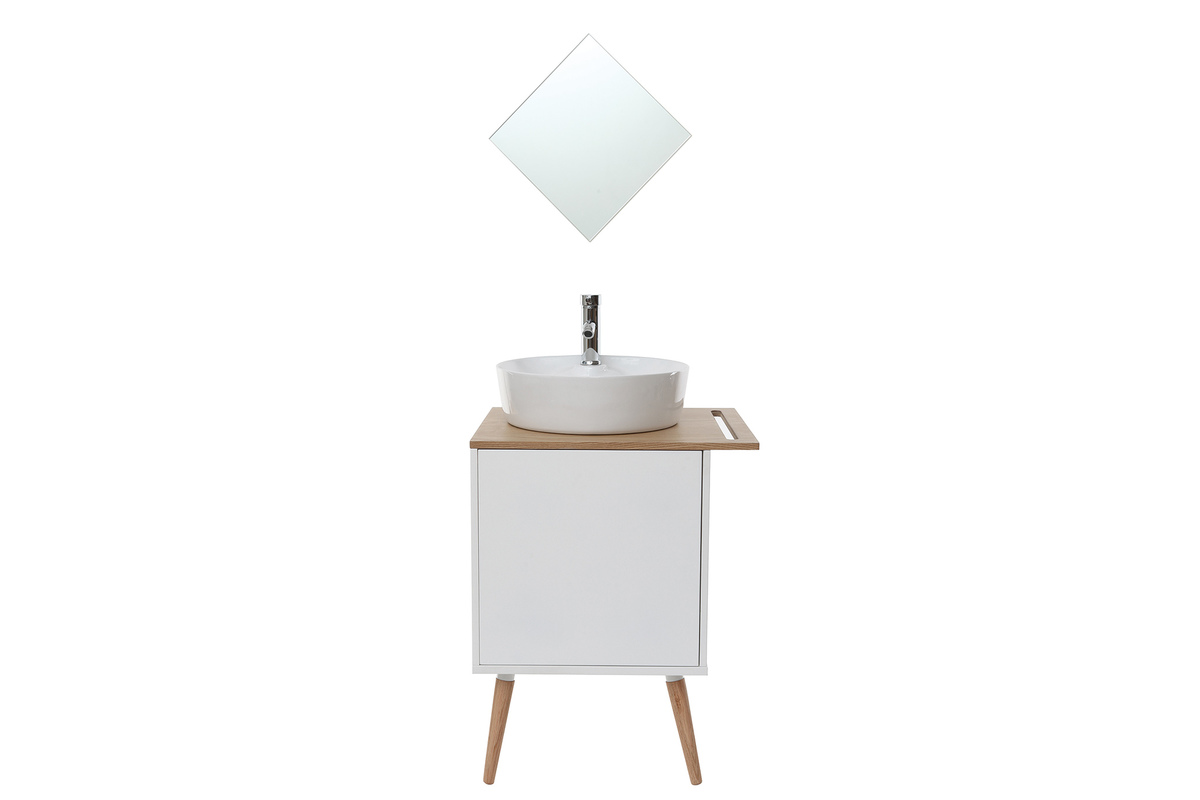 Mueble de bao: lavabo, mueble y una puerta roble y blanco TOTEM