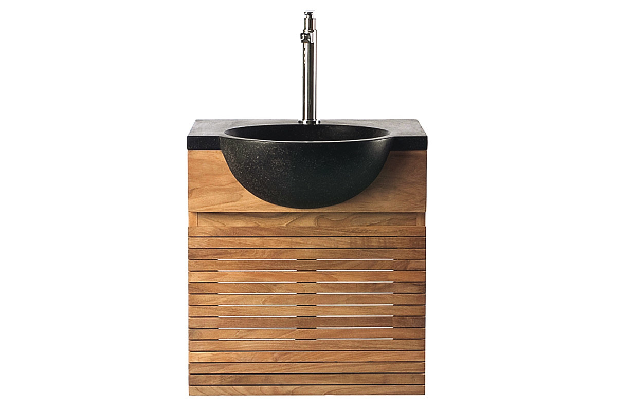 Mueble de bao: mueble en teca y lavabo en terrazo ISAK