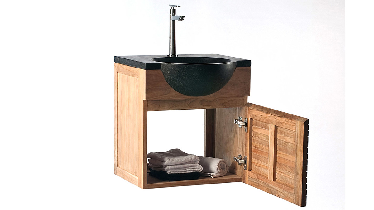 Mueble de bao: mueble en teca y lavabo en terrazo ISAK